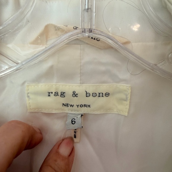 Rag and Bone White Pascal Blazer with Leather Trim on pockets and lapel. Sz 6 - Picture 3 of 14